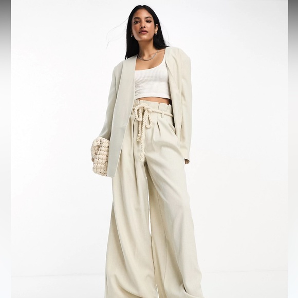 extreme wide leg suit pants with paperbag waist and rope belt like Alix Earle’s - Picture 3 of 6